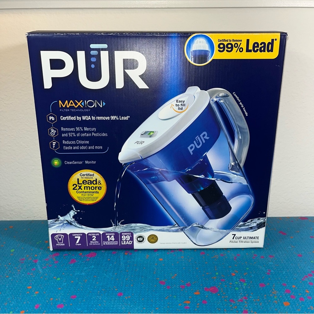 PUR Ultimate Filtration Water Filter Pitcher 7 Cup Max ION Clear Blue 1 filter